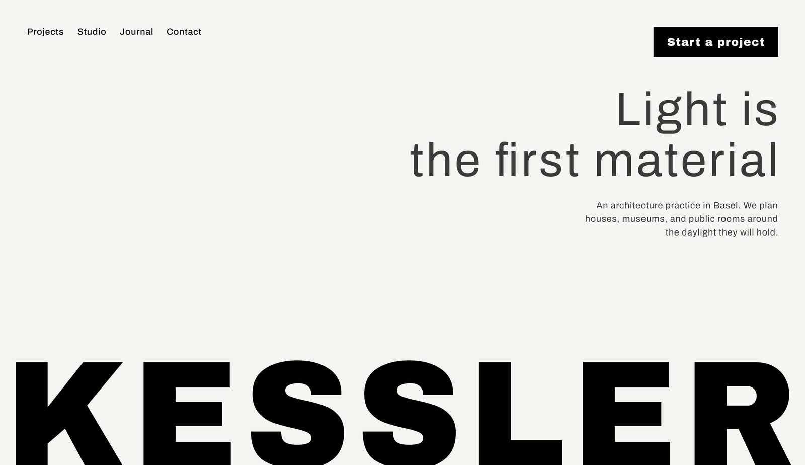 Kessler, type-only hero study for an architecture studio