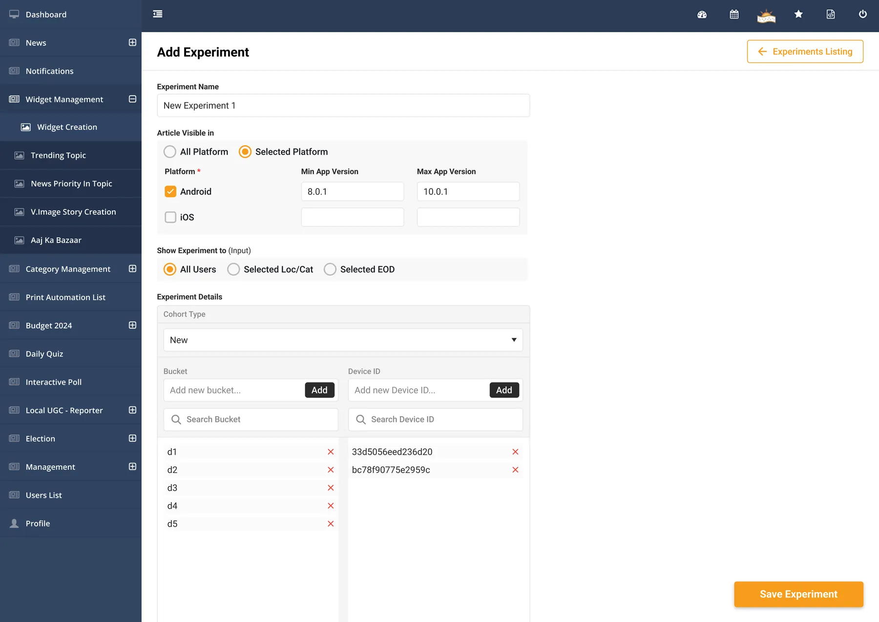 Added. Buckets and device IDs as rows, with search