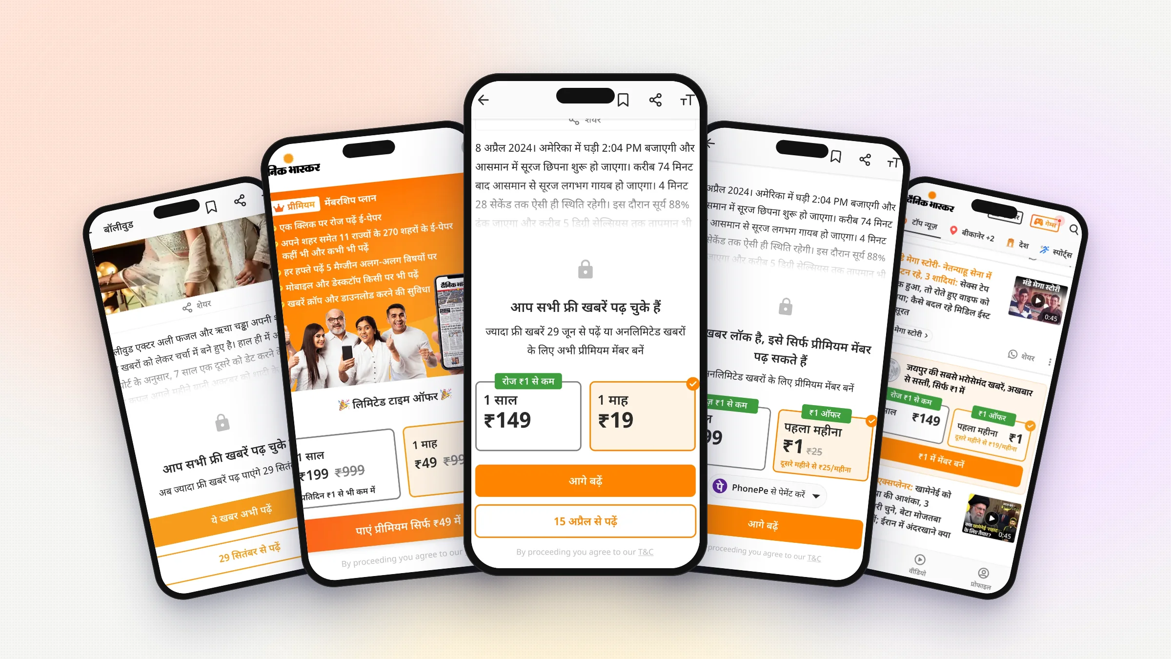 Paywall and subscription redesign, a stack of screens from this project