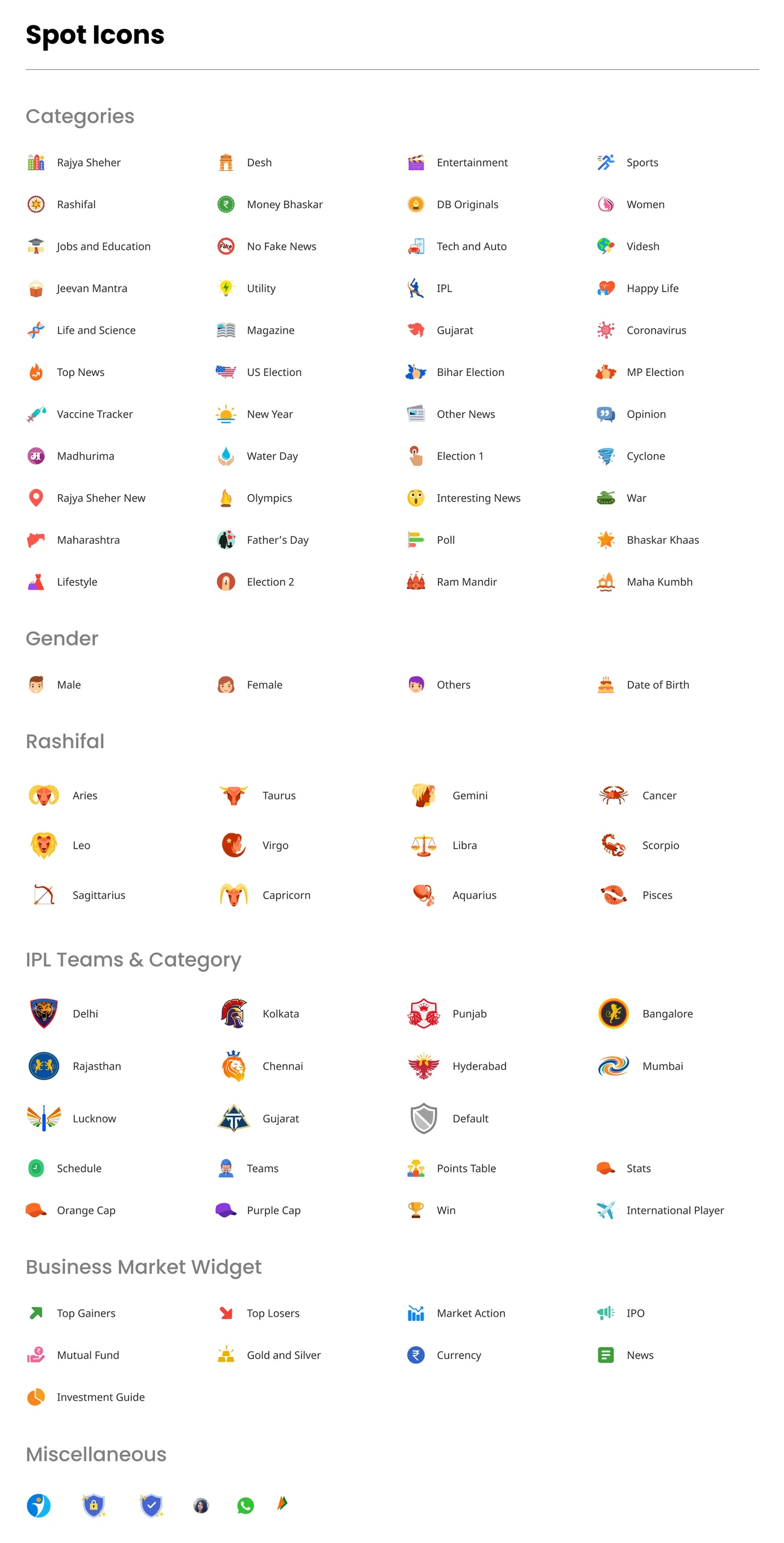 Small icons. Categories, rashifal, IPL, markets