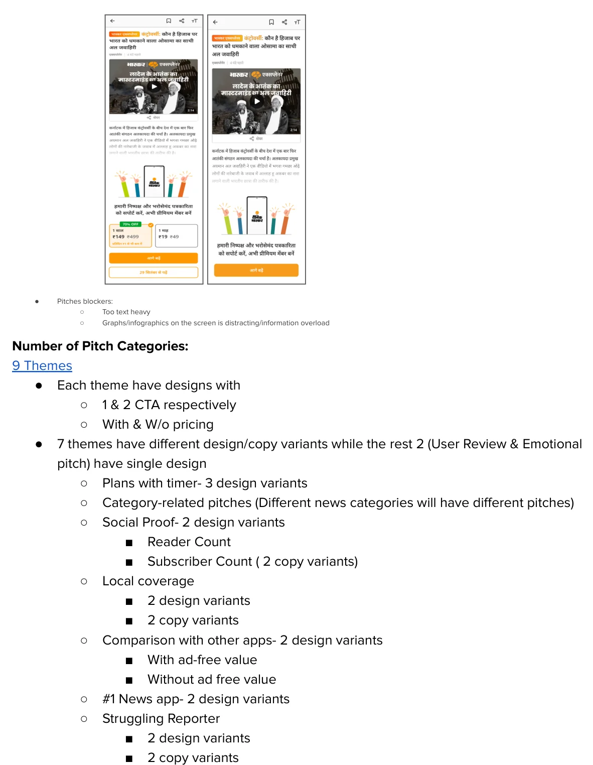 The shortlist. Nine themes, each with one- and two-CTA and with and without pricing