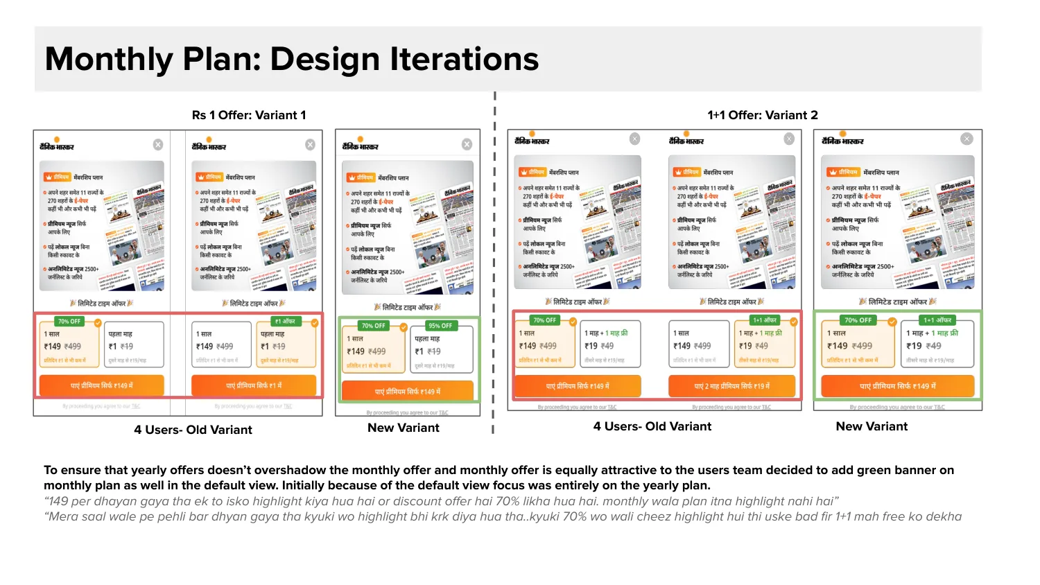 Design iterations. Before and after the monthly banner
