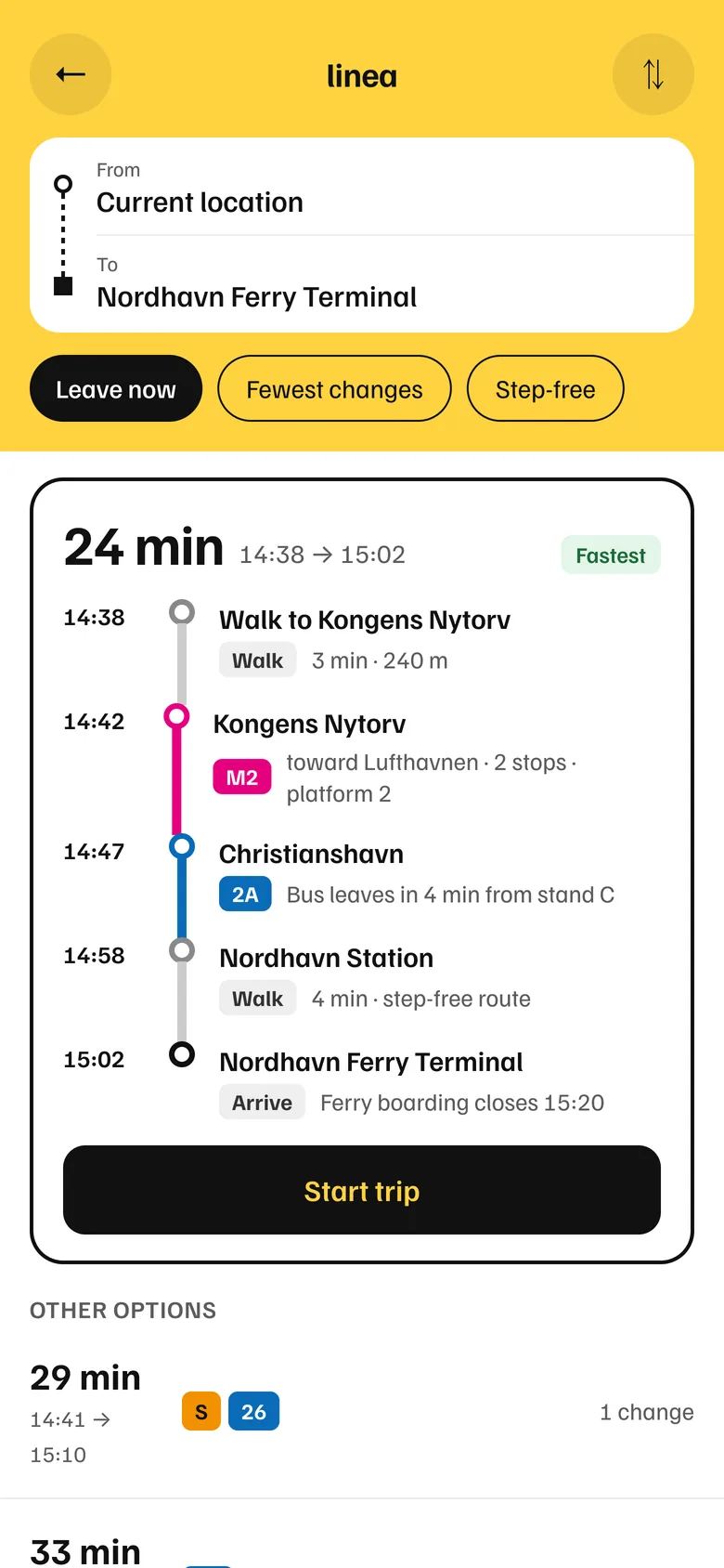 Linea, city transit trip planner