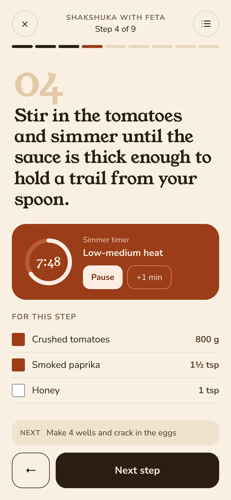 Mise, step-by-step cook mode