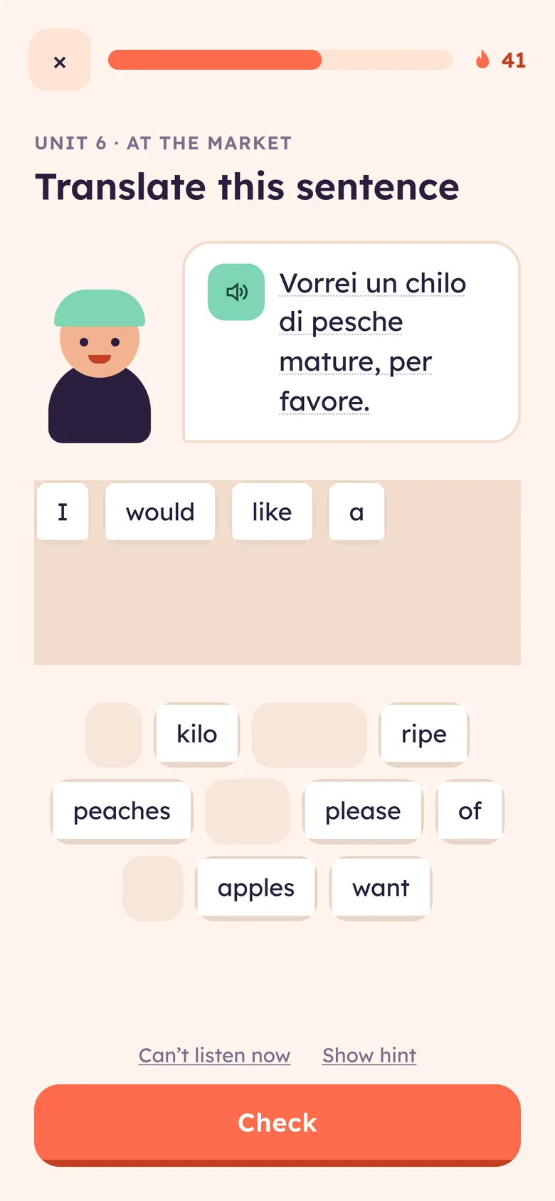 Parla, language lesson exercise