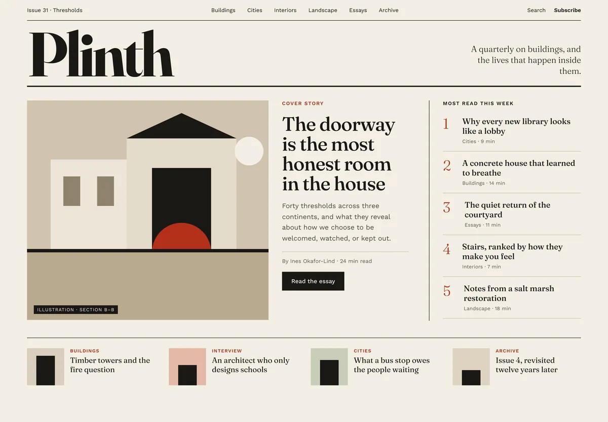 Plinth, architecture magazine homepage
