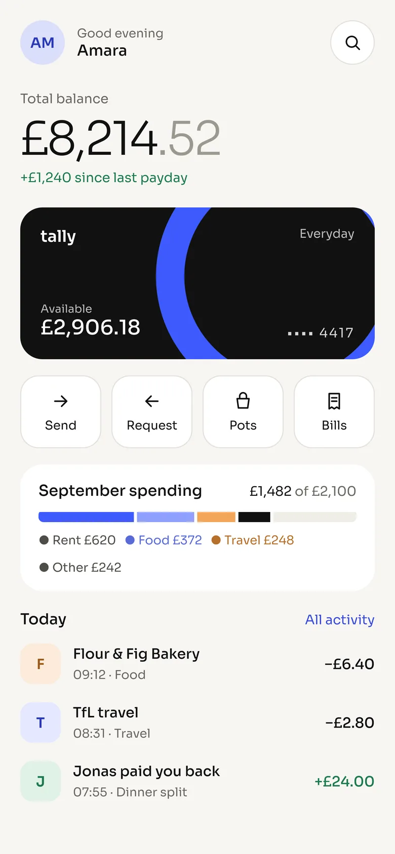 Tally, everyday banking home